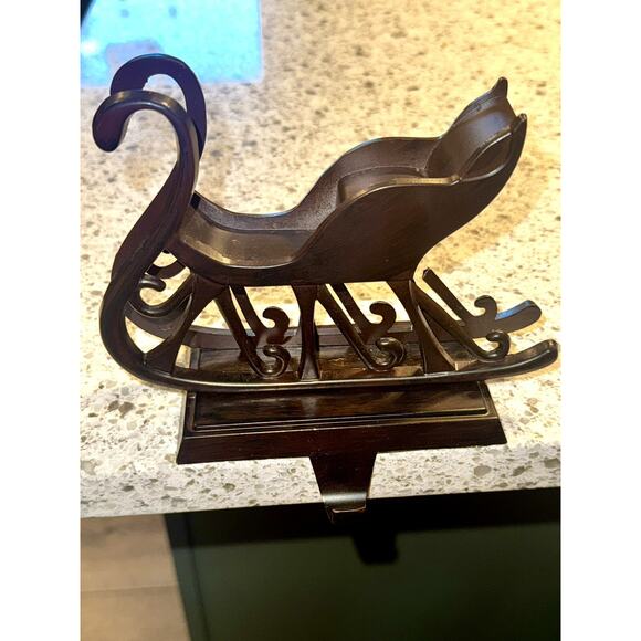⭐️Solid Metal Heavy Brown Old Time Sleigh Christmas Stocking Holder 7" - Picture 3 of 7